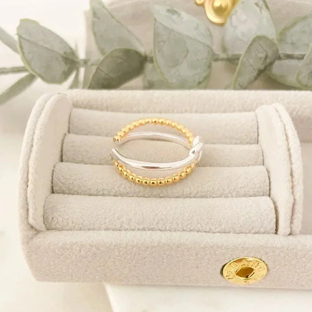 925 Sterling Silver & Gold Two Tone Ring Knot Ring Minimalist Dainty Ring